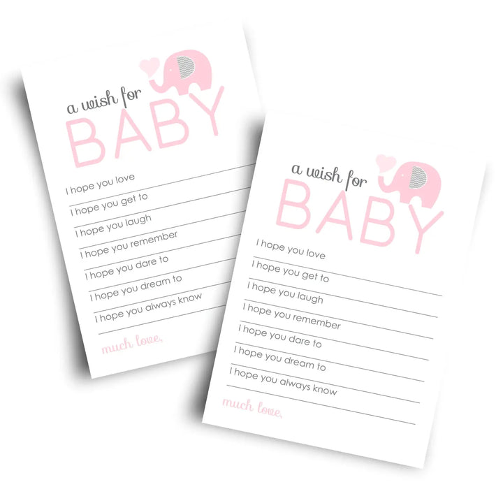 Girl Baby Shower Pink Elephant Advice Cards - 20-Pack Memory Wishes, 4x6 Keepsake Activity Set