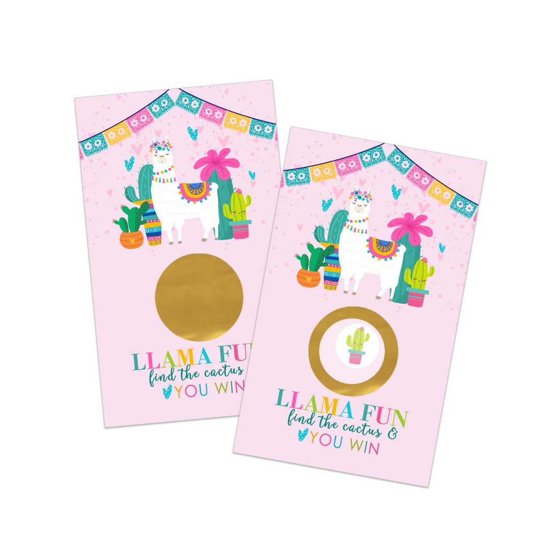 Pink Llama Fiesta Scratch Off Game (30 Pack) - Girls Baby Shower, Cute Animal Birthday, Prize Drawings - Paper Clever Party