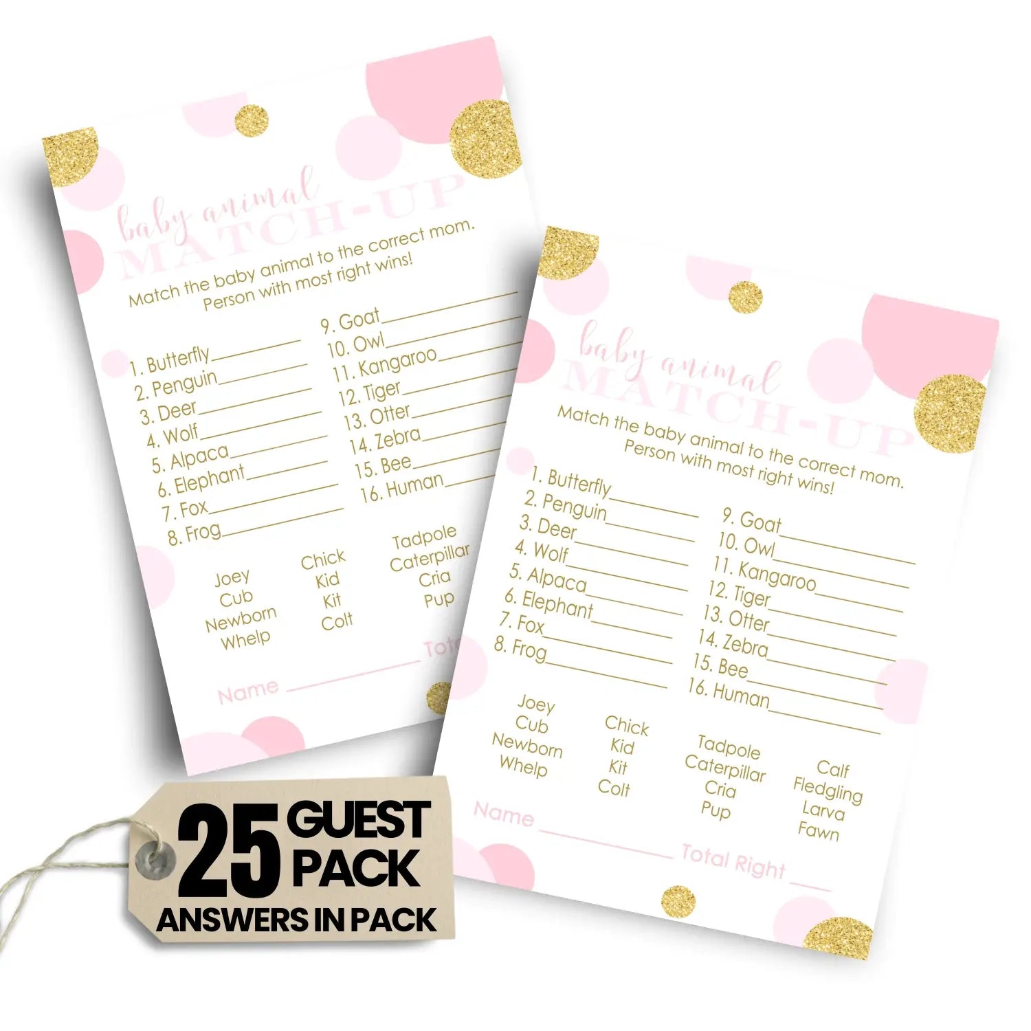 Pink and gold baby shower game animal matching for all occasion fun guessing activities guests play twinkle star ideas