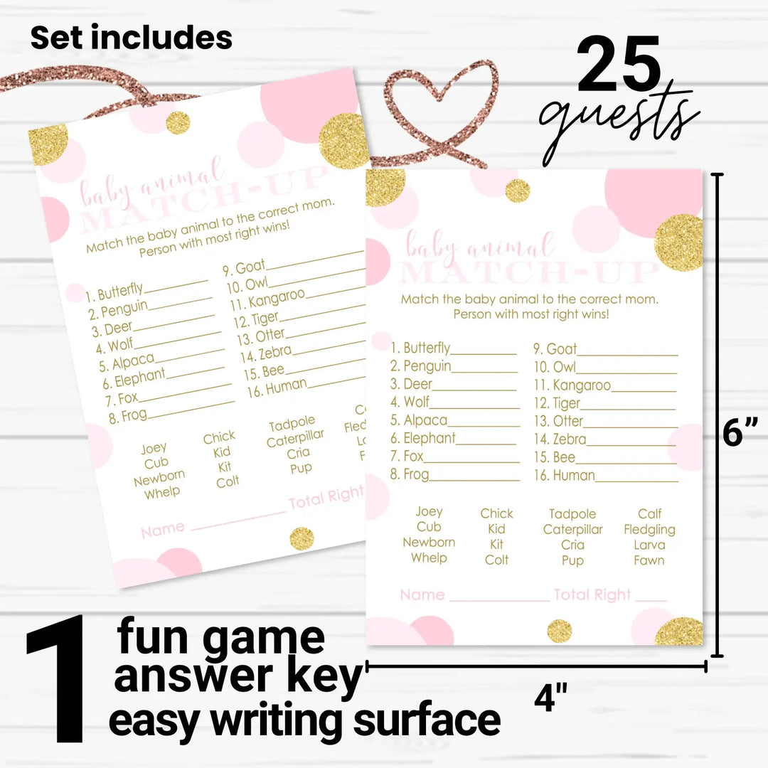 Pink and gold baby shower game animal matching for all occasion fun guessing activities guests play twinkle star ideas