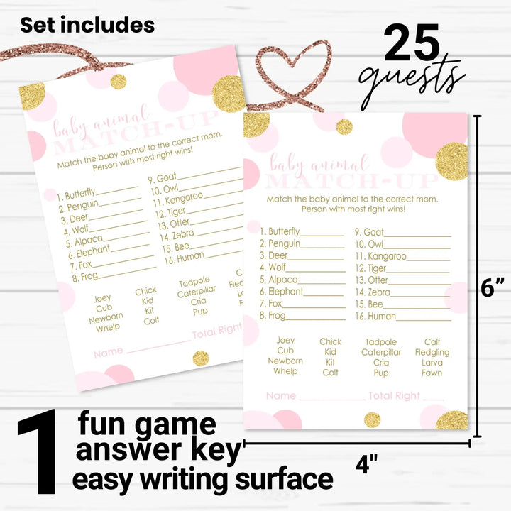 Pink and gold baby shower game animal matching for all occasion fun guessing activities guests play twinkle star ideas
