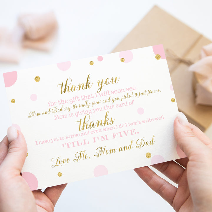 Pink and Gold Thank You Cards for Baby Girl Shower – Personalized Notecards (Pack of 25) - Paper Clever Party