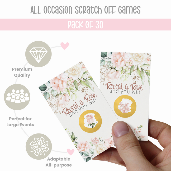 Blush Blooms Scratch Off Game Cards (30 Pack) - Floral Elegance for All Events - Paper Clever Party