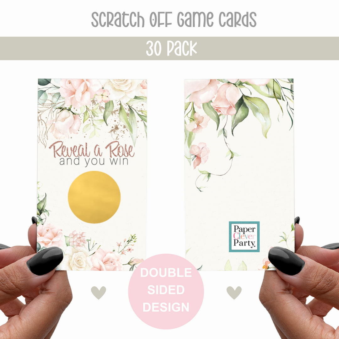 Blush Blooms Scratch Off Game Cards (30 Pack) - Floral Elegance for All Events - Paper Clever Party