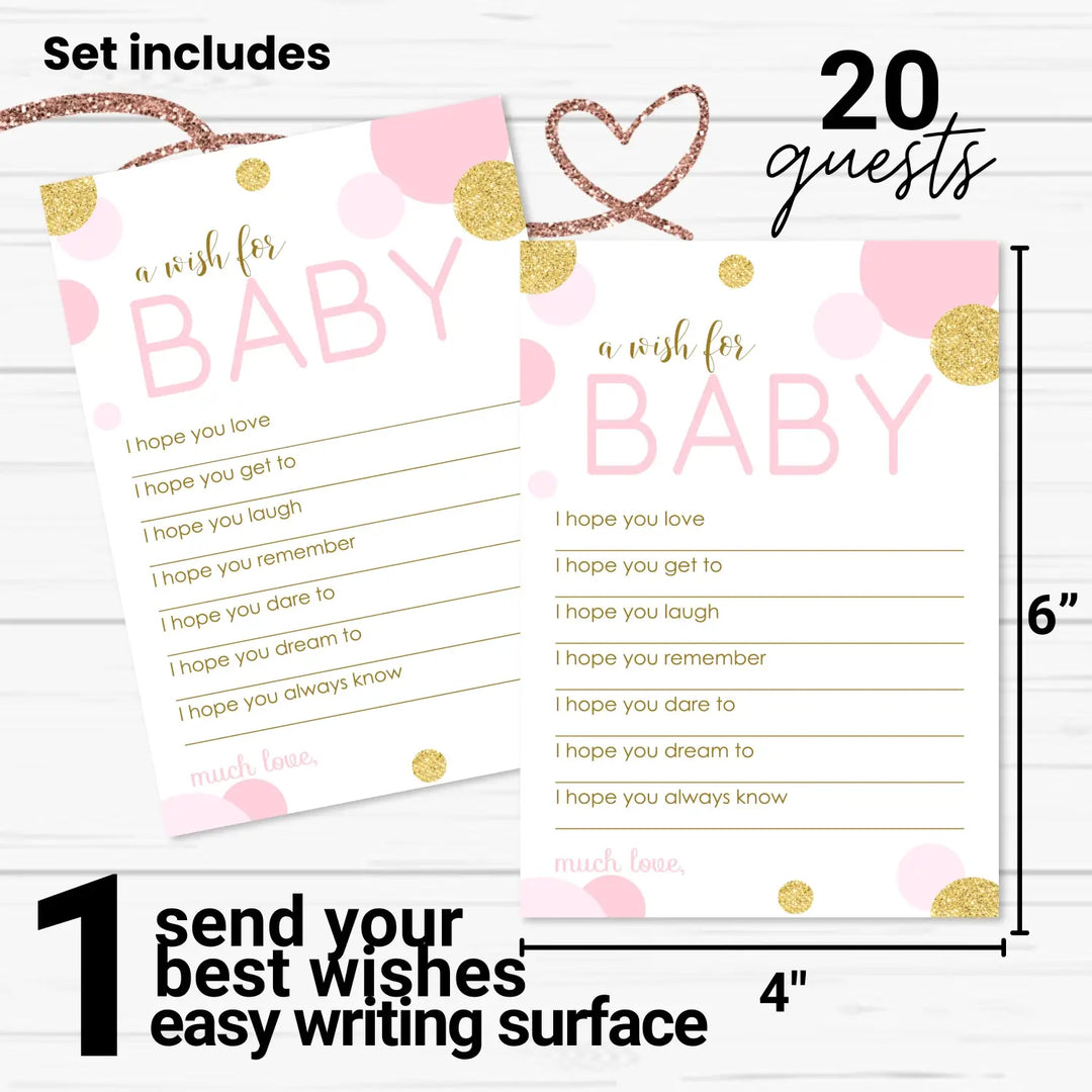 Pink & Gold Girl Baby Shower Advice Cards - 20-Pack Keepsake Wishes, 4x6 Memory Activity Set