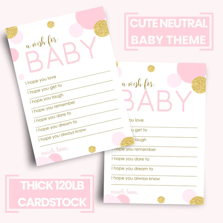 Pink & Gold Girl Baby Shower Advice Cards - 20-Pack Keepsake Wishes, 4x6 Memory Activity Set