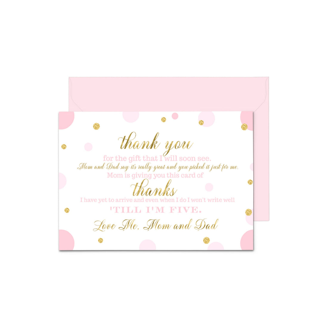 Pink and Gold Girls Baby Shower Thank You Cards - 15 Pack Luxurious Notecards, 4x6 - Paper Clever Party