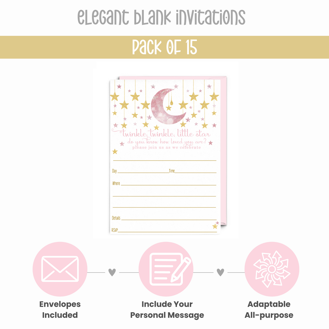 Twinkle Little Star Invitations with Envelopes (15 Pack) - Paper Clever Party