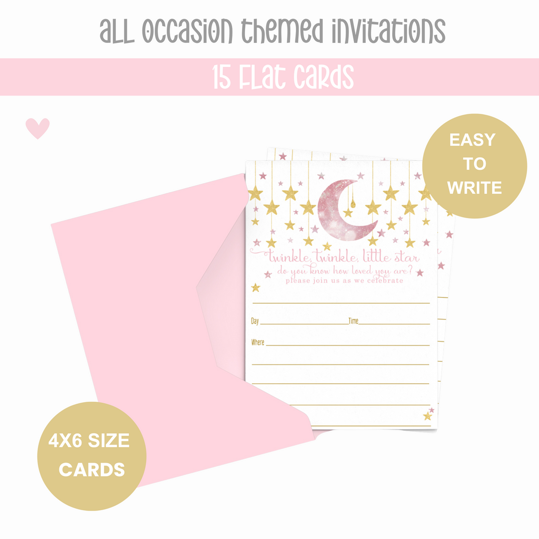 Twinkle Little Star Invitations with Envelopes (15 Pack) - Paper Clever Party