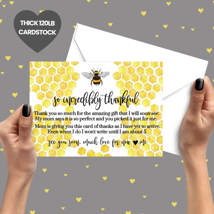 Mama Bee Baby Shower Thank You Cards – Bumblebee Notecards with Envelopes (Pack of 25)