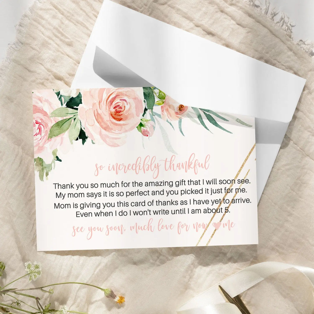 Graceful Floral Baby Shower Thank You Cards for Girls – Notecards (Pack of 25)