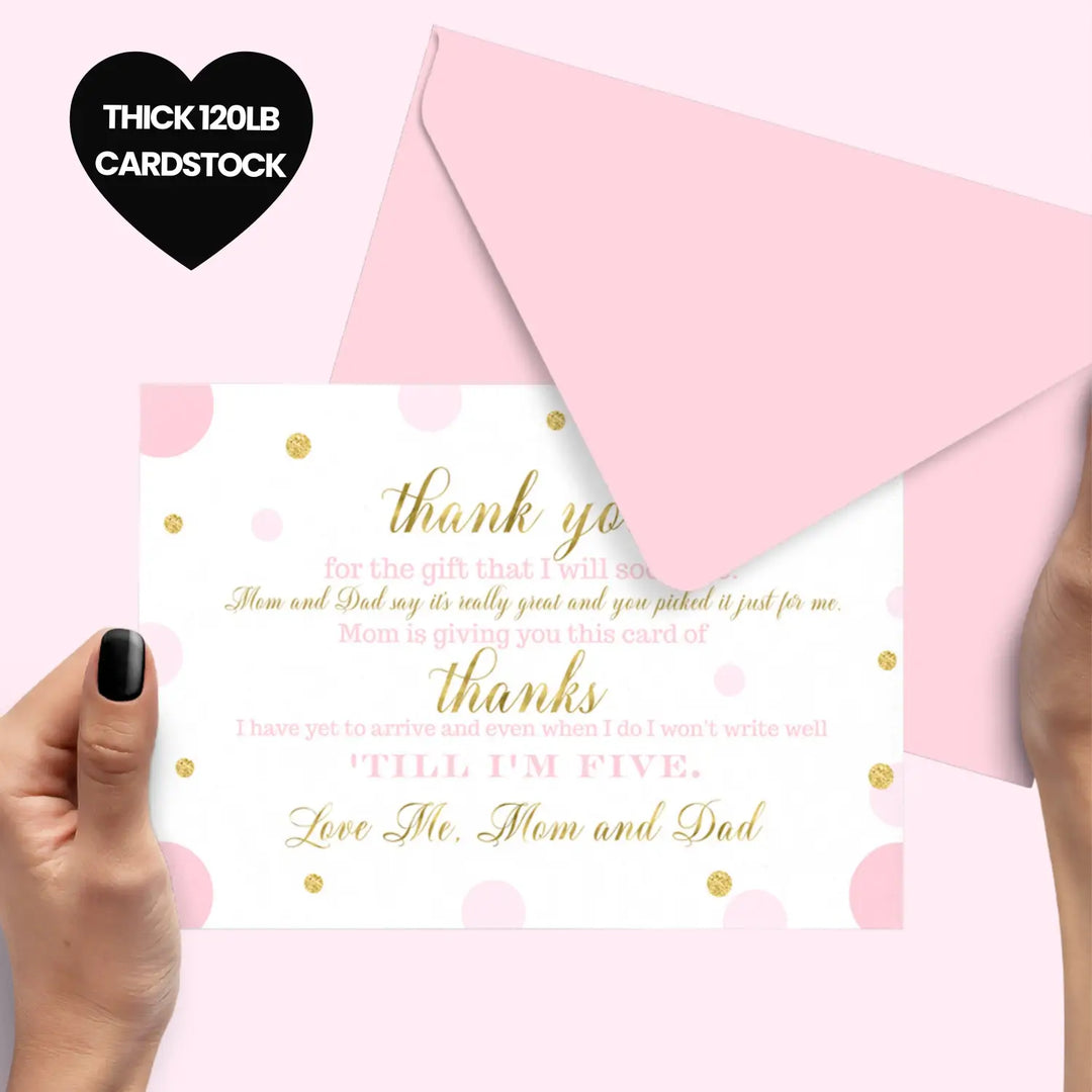 Pink and Gold Girls Baby Shower Thank You Cards - 15 Pack Luxurious Notecards, 4x6