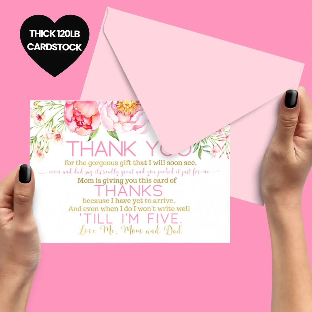 Cottage floral girls baby shower thank you cards - 15 pack charming notecards with pink envelopes 4x6 - office product