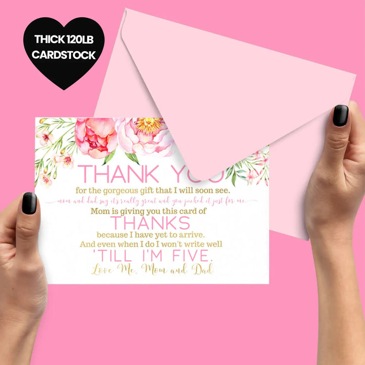 Cottage floral girls baby shower thank you cards - 15 pack charming notecards with pink envelopes 4x6 - office product
