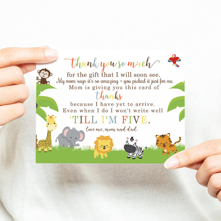 Cute Jungle Baby Shower Thank You Cards - Unisex (15 Pack) with Orange Envelopes, 4x6 - Paper Clever Party