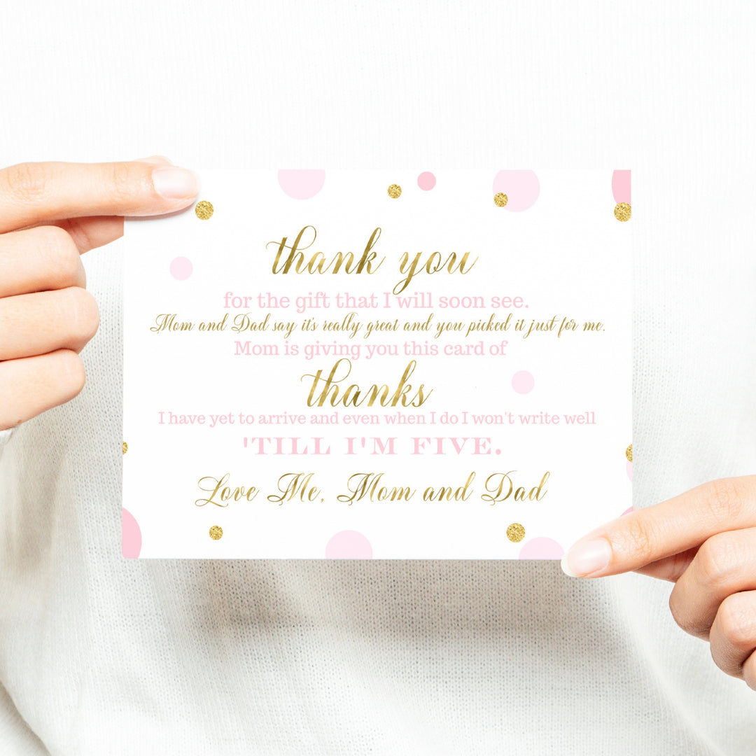 Pink and Gold Girls Baby Shower Thank You Cards - 15 Pack Luxurious Notecards, 4x6 - Paper Clever Party