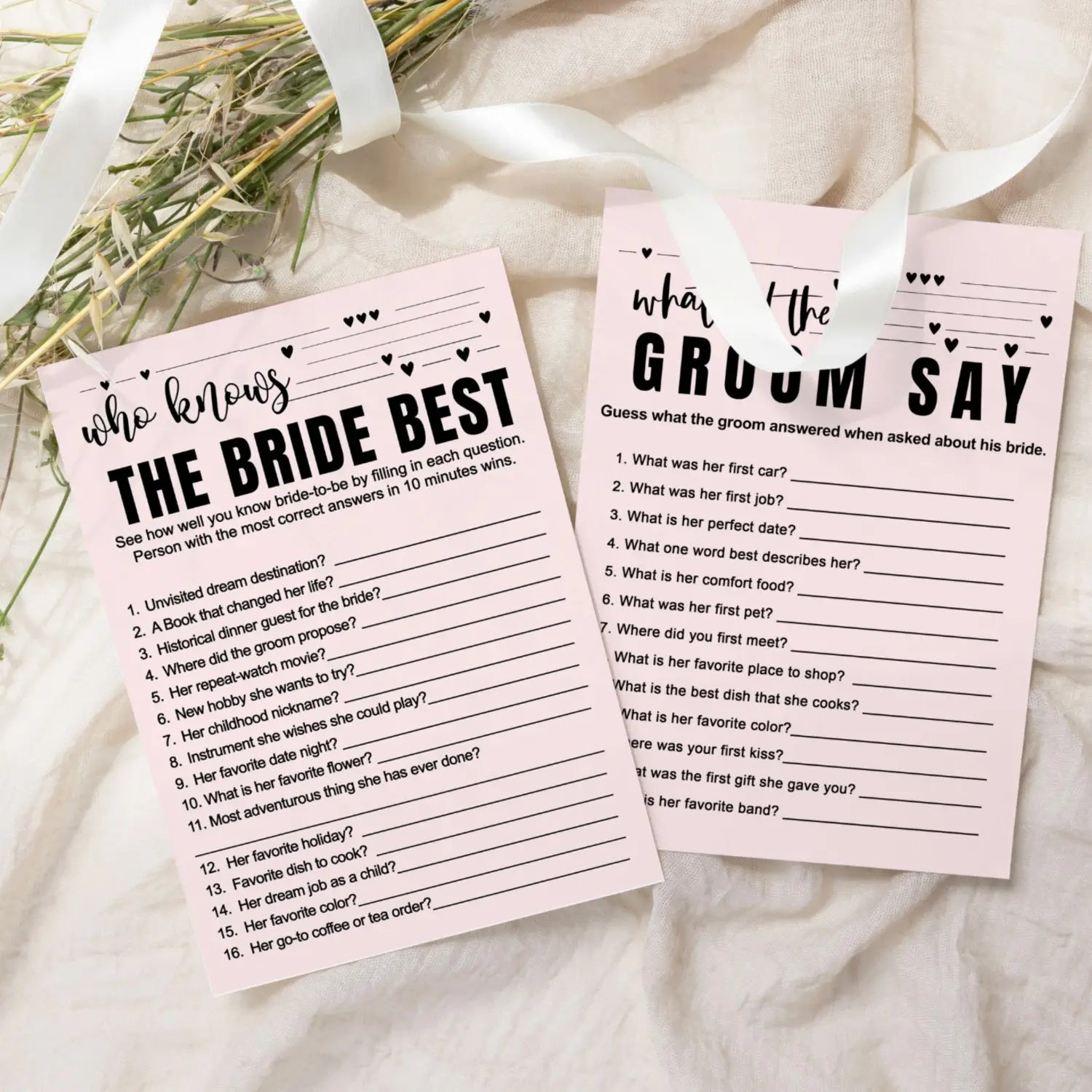 Paper clever party bridal shower games - 25 cards - what did the groom say & who knows bride best wedding activity