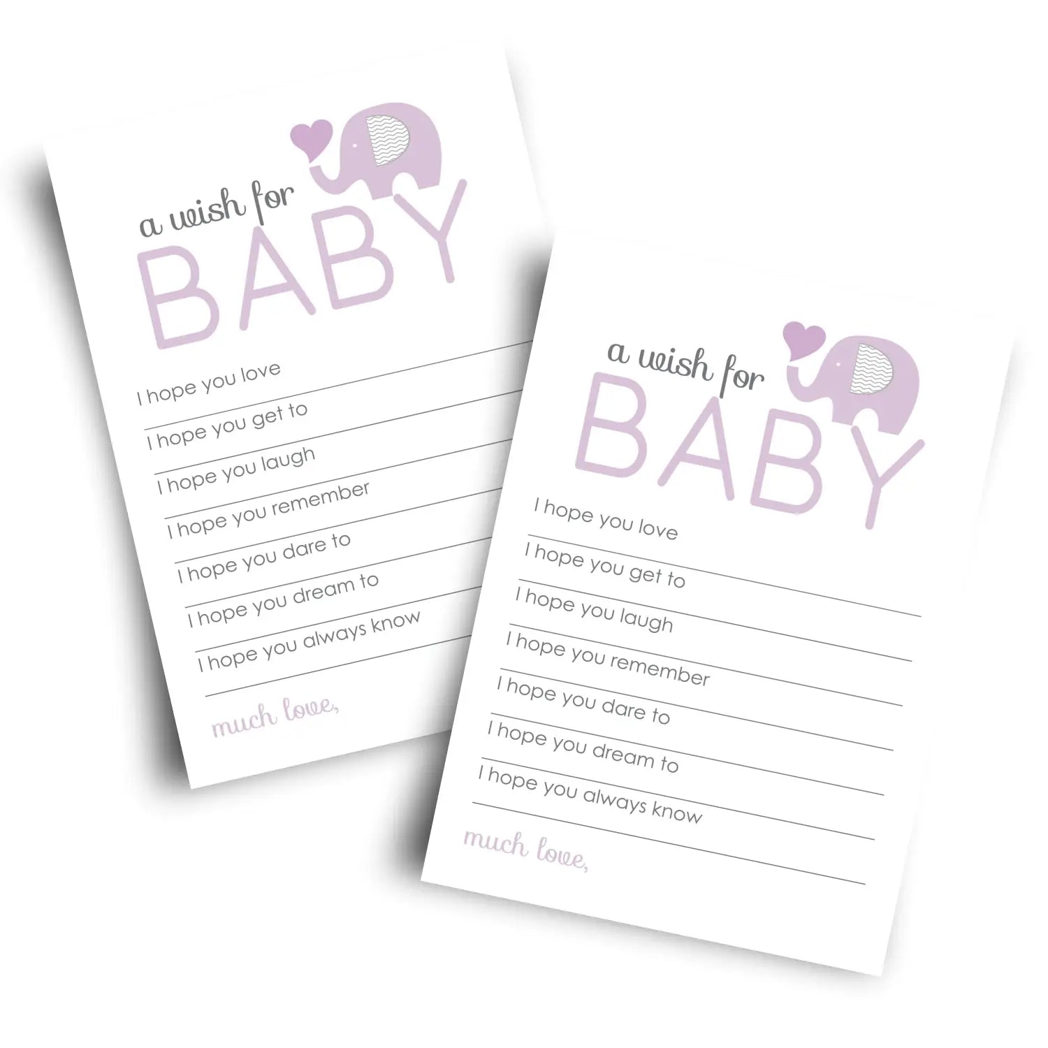 Girl baby shower purple elephant advice cards - 20-pack memory wishes 4x6 keepsake activity set - office product