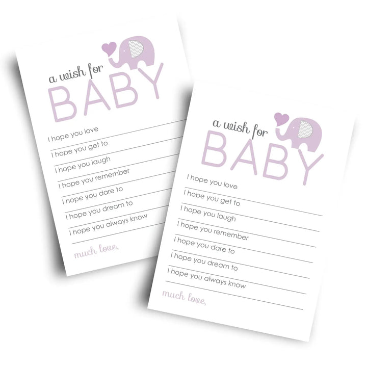 Girl Baby Shower Purple Elephant Advice Cards - 20-Pack Memory Wishes, 4x6 Keepsake Activity Set