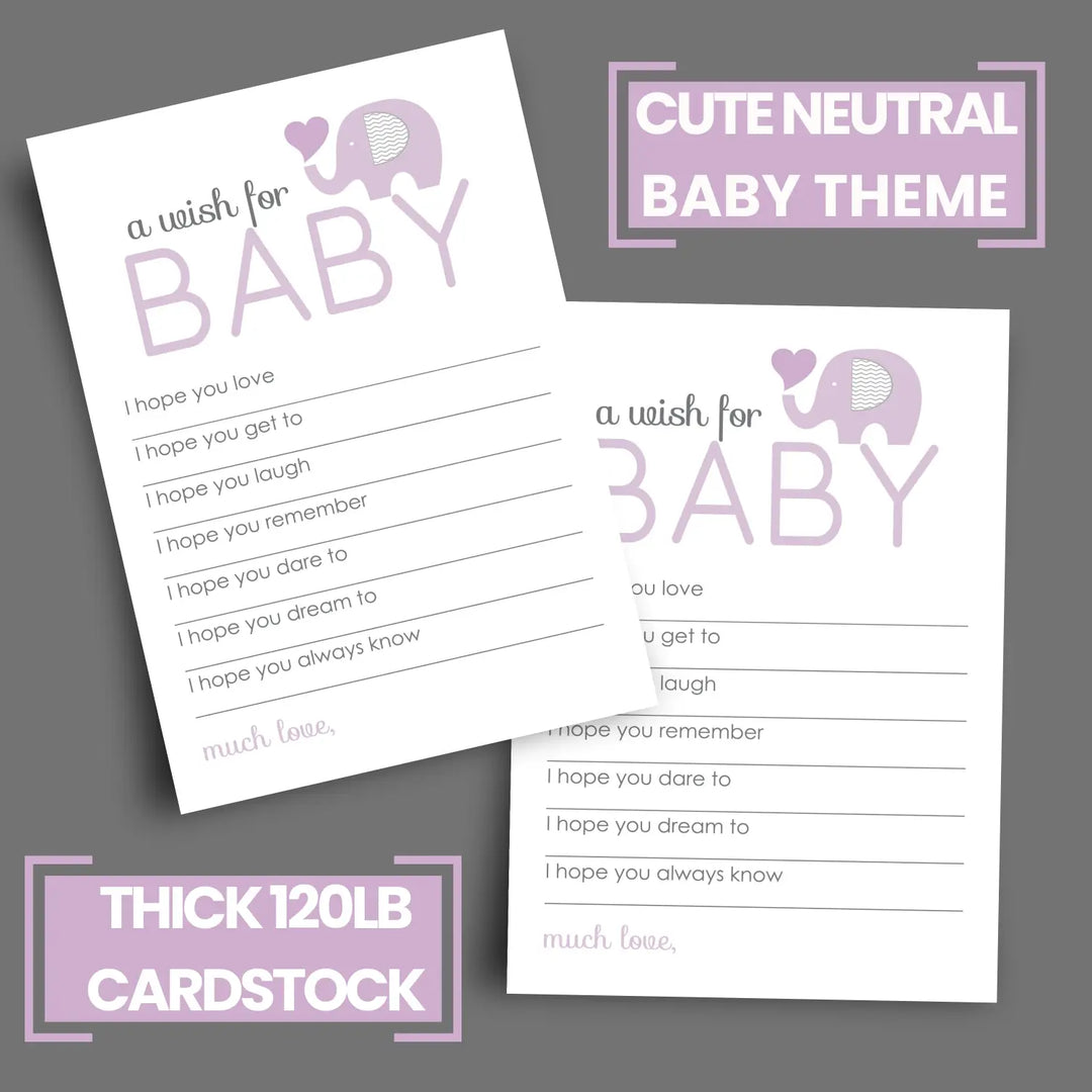 Girl baby shower purple elephant advice cards - 20-pack memory wishes 4x6 keepsake activity set - office product