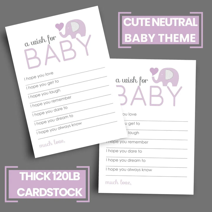 Girl baby shower purple elephant advice cards - 20-pack memory wishes 4x6 keepsake activity set - office product