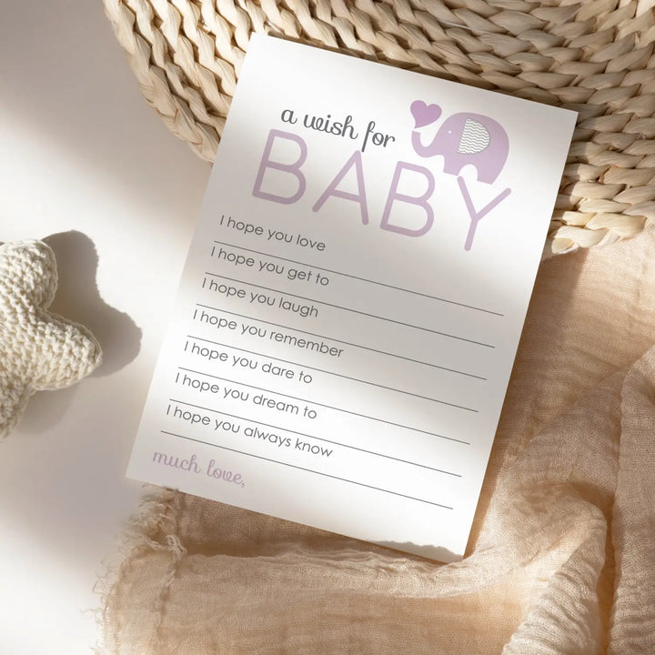 Girl baby shower purple elephant advice cards - 20-pack memory wishes 4x6 keepsake activity set - office product