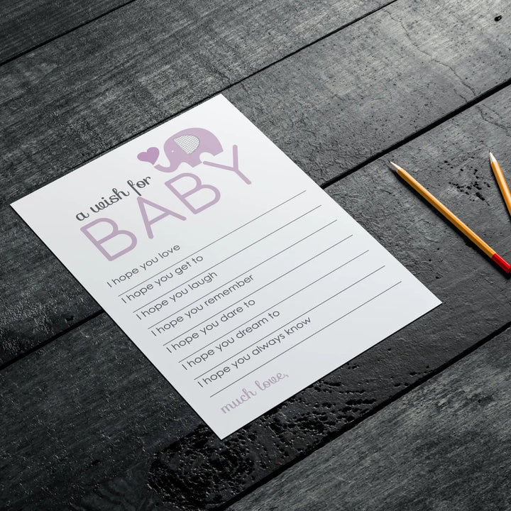 Girl baby shower purple elephant advice cards - 20-pack memory wishes 4x6 keepsake activity set - office product