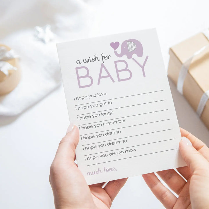Girl baby shower purple elephant advice cards - 20-pack memory wishes 4x6 keepsake activity set - office product