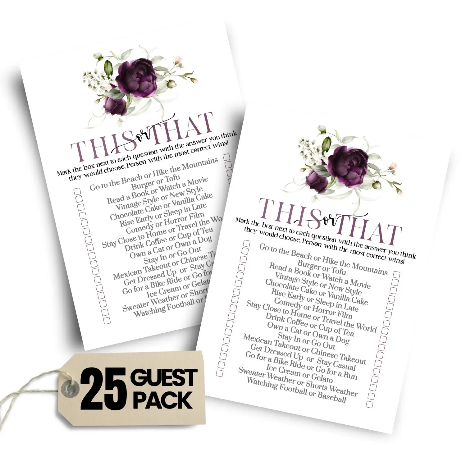Purple passion bridal shower games - would she rather game fun this or that for graduation party rehearsal dinner