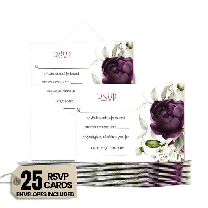 Purple Passion Modern Floral RSVP Cards - Elegant Wedding Response Set