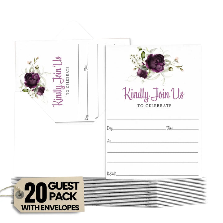 Purple Passion Floral Invitations with Envelopes, 25 Pack, 5x7 Blank Cards for All Occasions