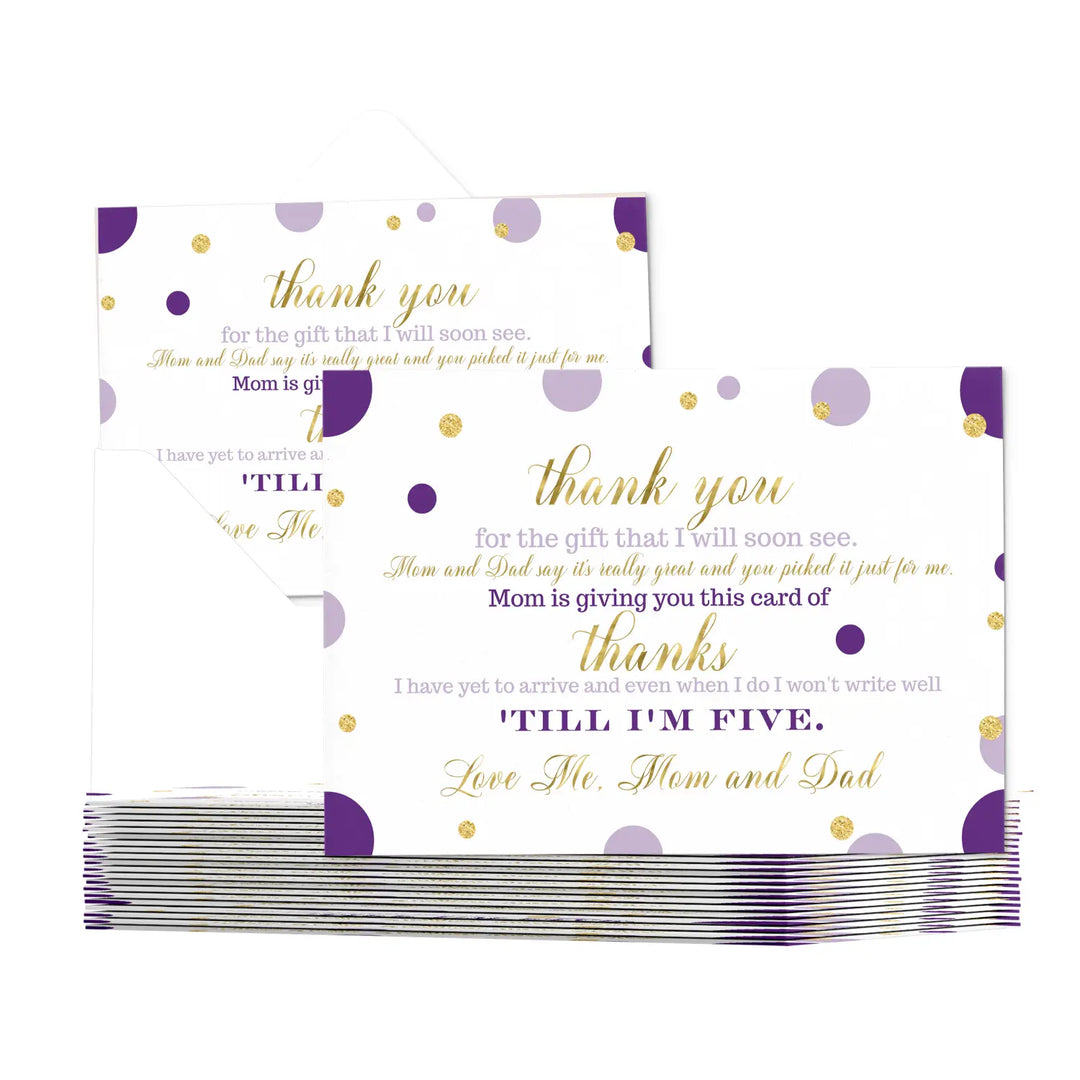 Purple and gold thank you cards for girls baby shower – notecards with envelopes (pack of 25) - office product