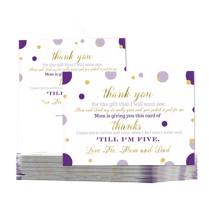 Purple and gold thank you cards for girls baby shower – notecards with envelopes (pack of 25) - office product