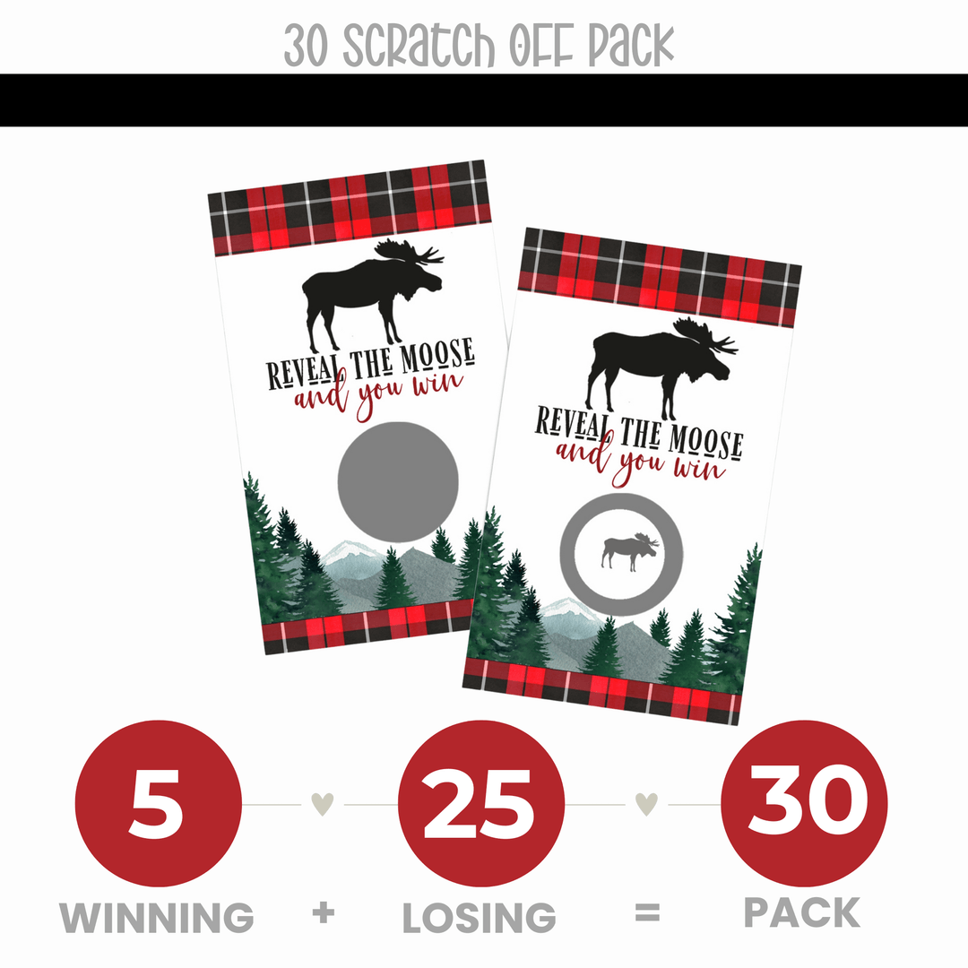 Lumberjack Scratch Off Game Boys Baby Showers Raffle Ticket Prize Drawings Fun Reveal to Win Scratcher Ideas Bear Favors Red and BlackThemed, 30 Pack - Paper Clever Party