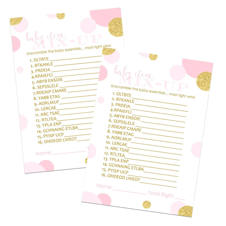 Rose Gold Baby Shower Games for Girls - 25 Cards, Fun Word Scramble Activities for Guests, Twinkle Little Star Themes