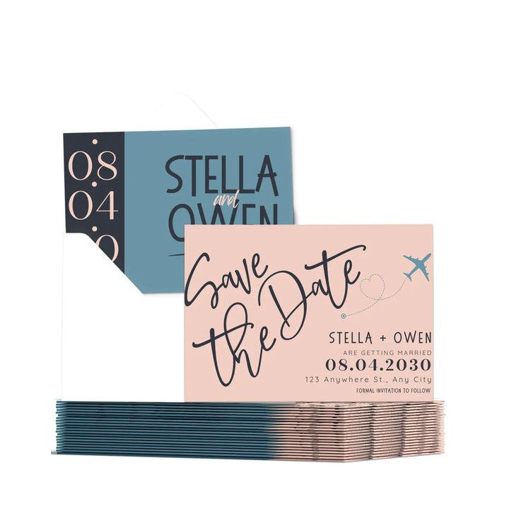 Custom Teal, Peach and Slate Grey Save the Date Cards - Personalized 4x6 Inch Invitations with Elegant Typography and White Envelopes - Perfect for Weddings, Birthdays, and Showers