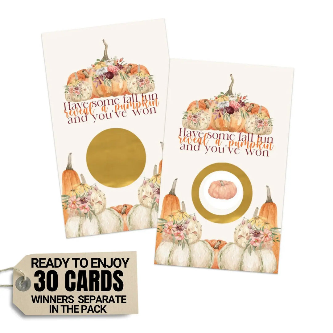 Rustic Pumpkin Scratch Off Cards, Thanksgiving Party Games for Adults, Fall Showers, Raffle Tickets, Friendsgiving Favors, 30 Pack