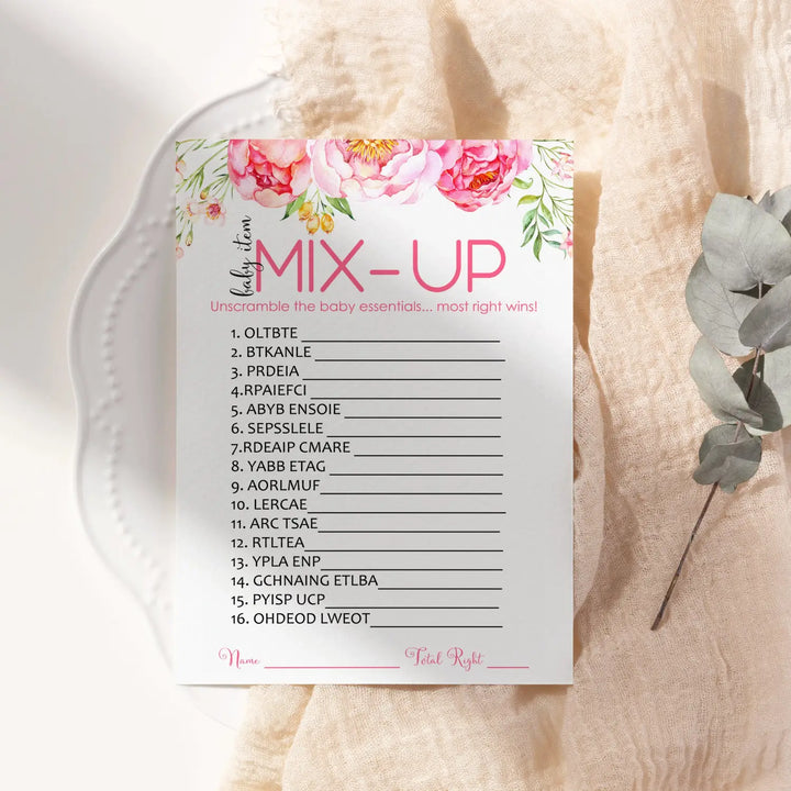 Floral baby shower word scramble game - 25 pack rustic prize games cute party ideas unique pink favors