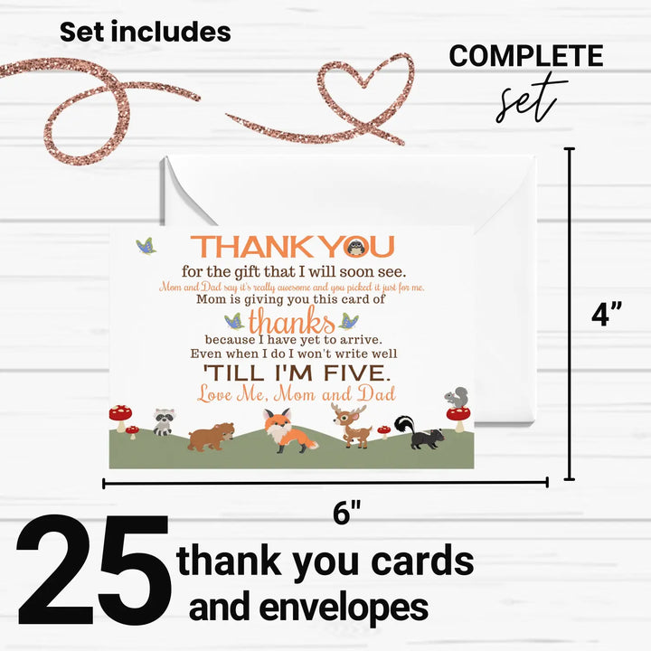 Woodland thank you cards for baby shower – gender neutral notecards (pack of 25) - office product