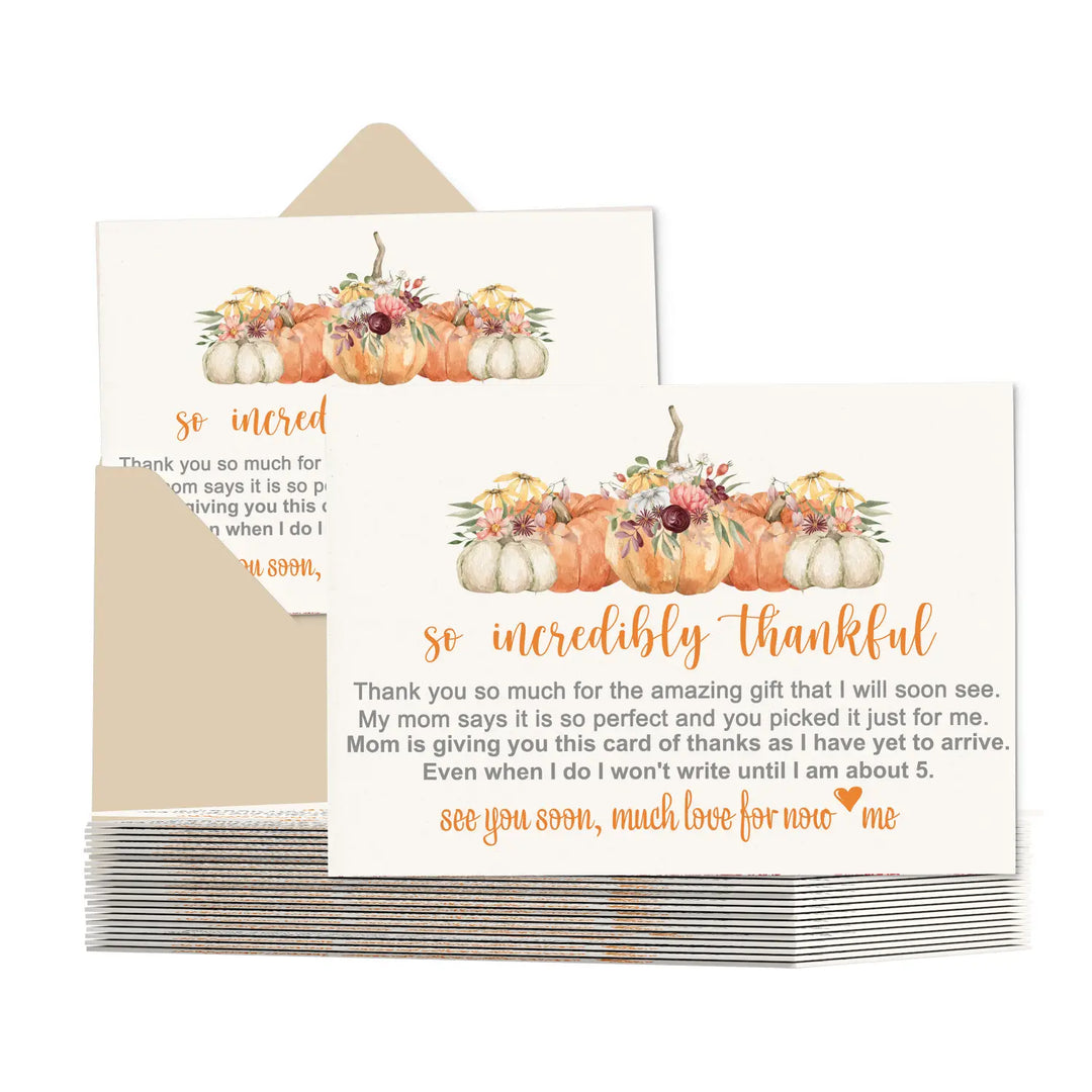 Rustic Pumpkin Baby Shower Thank You Cards – Prewritten Notes (Pack of 25)