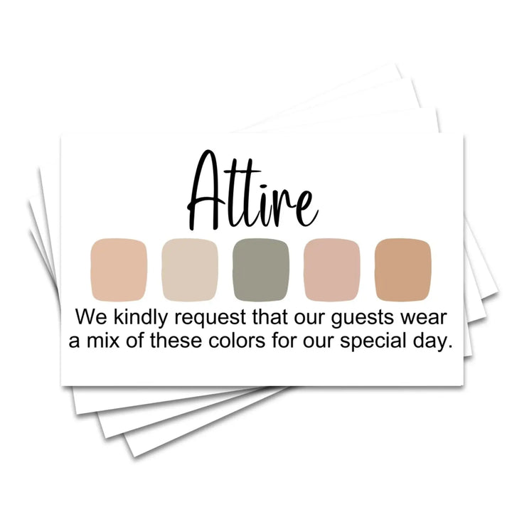 Canyon Sunset Wedding Color Cards - Custom Dress Code Guides - Sets of 100 - Invitation Color Guides - Easy Party Planning