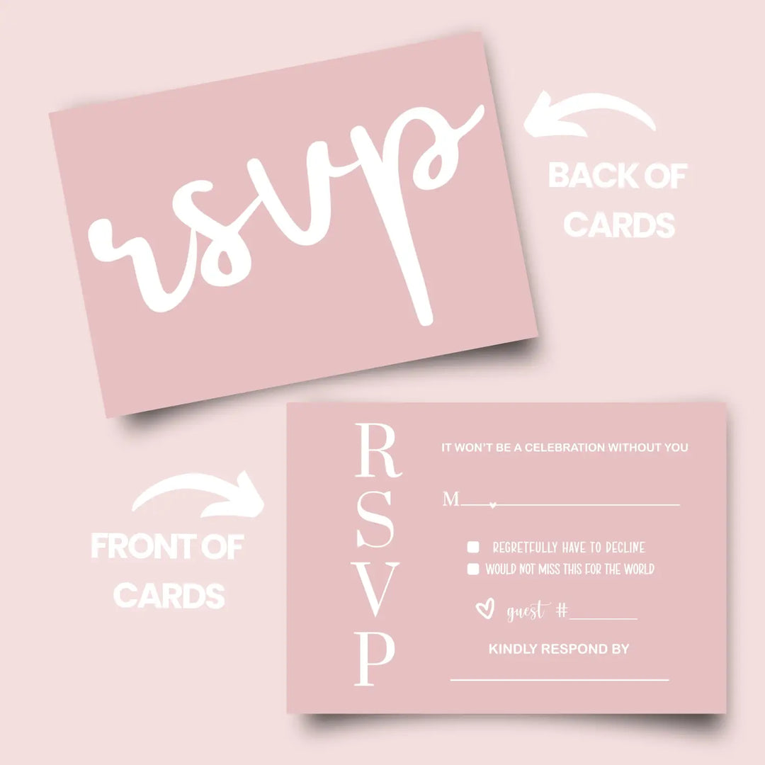 Pink Majesty RSVP Card 25 Pack - Minimalist Wedding Invitation Response Cards with Envelopes Blank