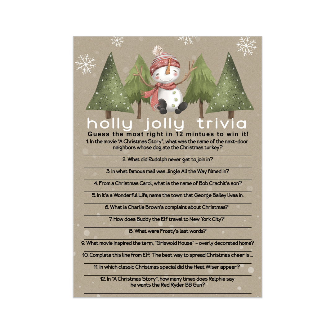 Snow Much Fun Trivia Game Holiday Party Activity with Movie and Song Questions for Adults, Office, Group, Rustic Thanksgiving, 5x7 Cards, 25 Pack, Version 3 - Paper Clever Party