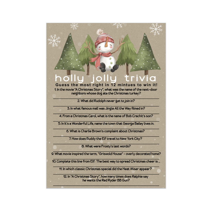 Snow Much Fun Trivia Game Holiday Party Activity with Movie and Song Questions for Adults, Office, Group, Rustic Thanksgiving, 5x7 Cards, 25 Pack, Version 3 - Paper Clever Party