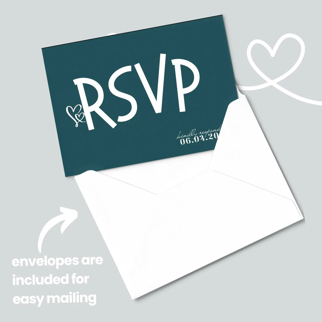 Custom Hunter Green RSVP Cards with Elegant Black Calligraphy - Premium Card Stock, 4x6 Inch Size