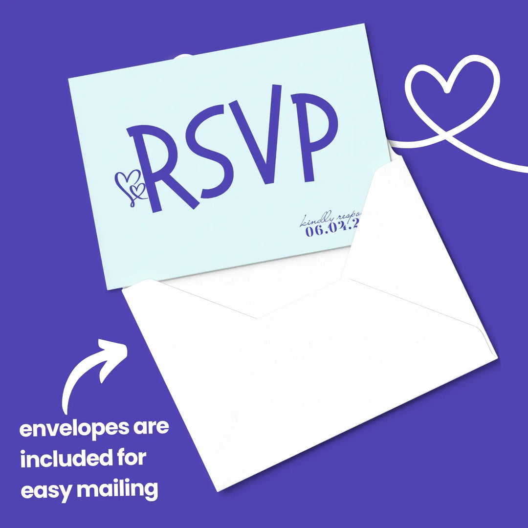 Custom Minty Aqua, Purple, and White RSVP Cards with Elegant Calligraphy - Premium Card Stock, 4x6 Inch Size