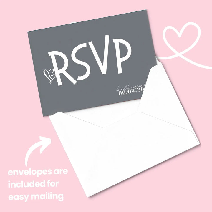 Custom Minimalist White RSVP Cards with Elegant Slate Grey Calligraphy - Premium Card Stock, 4x6 Inch Size