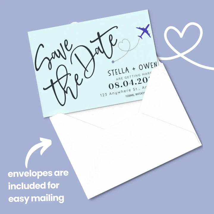 Custom minty aqua and lilac save the date cards - personalized 4x6 inch invitations with elegant typography white