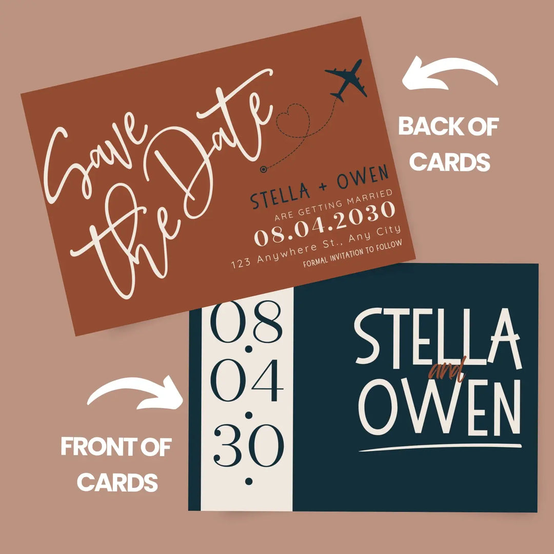 Custom Brick Red and Slate Save the Date Cards - Personalized 4x6 Inch Invitations with Elegant Typography and White Envelopes - Perfect for Weddings, Birthdays, and Showers