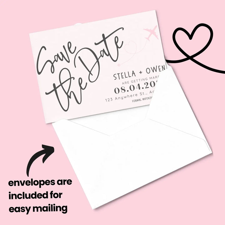 Custom Pink and White Save the Date Cards - Personalized 4x6 Inch Invitations with Elegant Typography and White Envelopes - Perfect for Weddings, Birthdays, and Showers